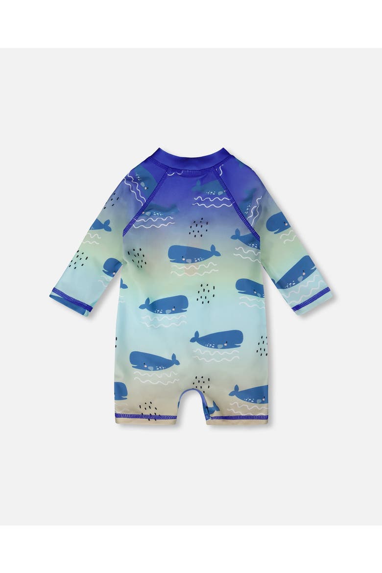 One-Piece Long Sleeve Whale Print Rashguard, Alternate, color, Blue Whale Print