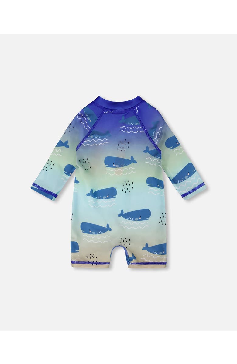 Deux par Deux One-Piece Long Sleeve Whale Rashguard, Alternate, color, Blue Whale Print