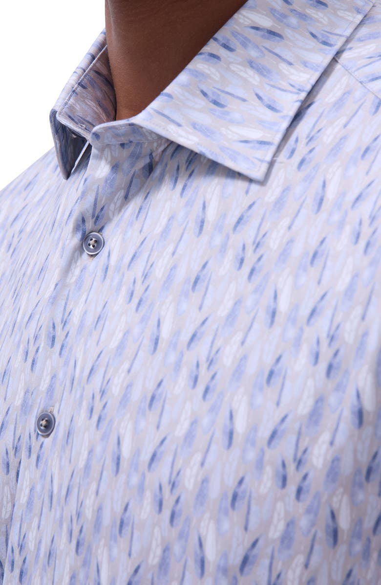 Bugatchi Milo OoohCotton<sup>®</sup> Feather Print Short Sleeve Button-Up Shirt, Alternate, color, Sand