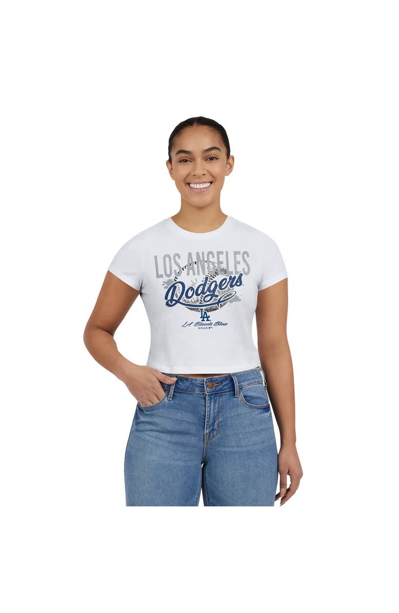 WEAR by Erin Andrews Women's WEAR by Erin Andrews  White Los Angeles Dodgers Distressed Cropped Baby T-Shirt, Alternate, color, 