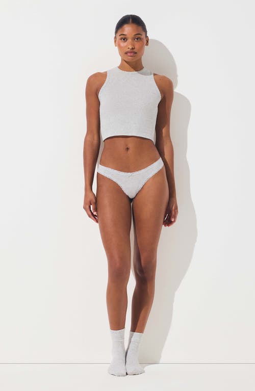 Skims Lightweight Cotton Lace Trim Thong In White
