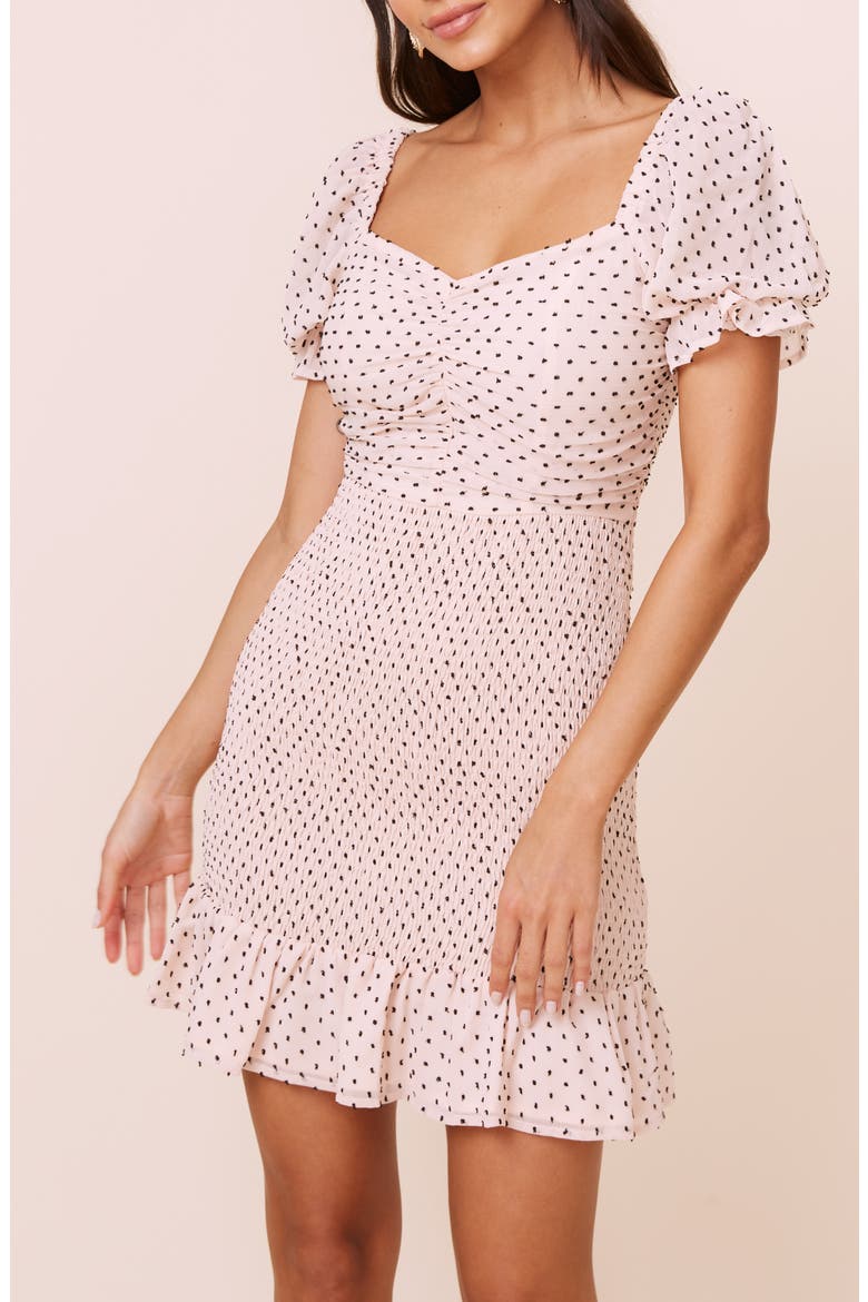 Smocked Clip Dot Chiffon Minidress, Alternate, color, BLUSH DOT
