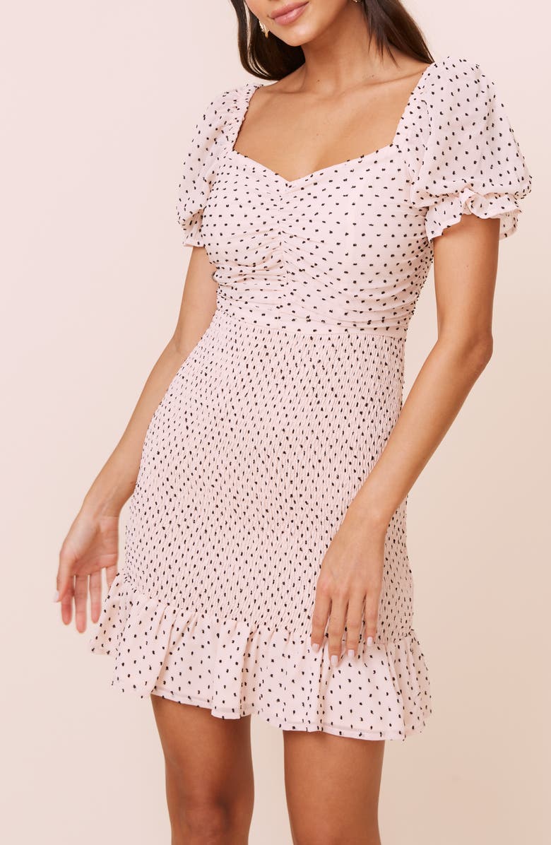 ASTR the Label Smocked Clip Dot Chiffon Minidress, Alternate, color,