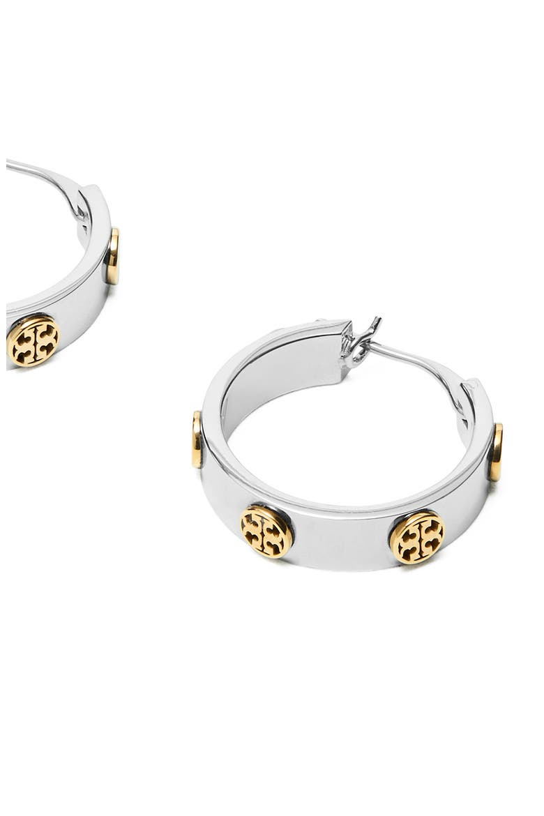 Thin Icon Hoop Earrings, Alternate, color, TORY SILVER / TORY GOLD