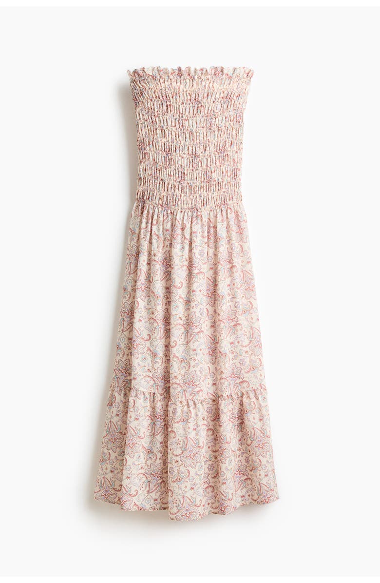 H&M Smocked Bandeau Dress, Main, color, Cream/Floral