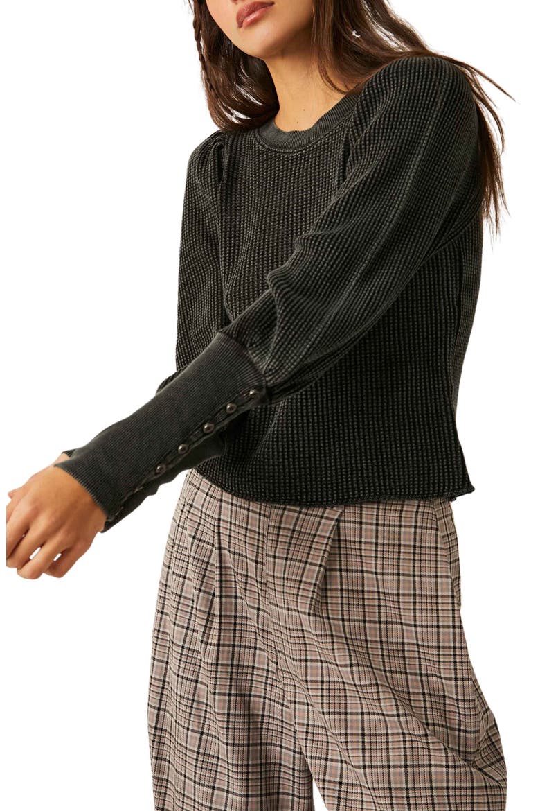 Wesley Balloon Sleeve Thermal Top, Main, color, WASHED BLACK