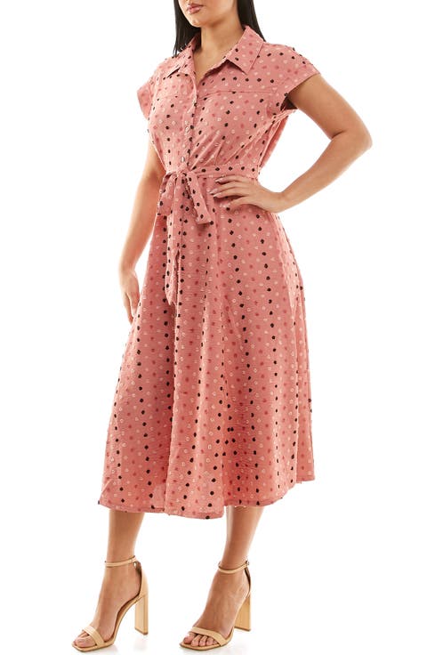 Swiss Dot Cap Sleeve Midi Shirtdress
