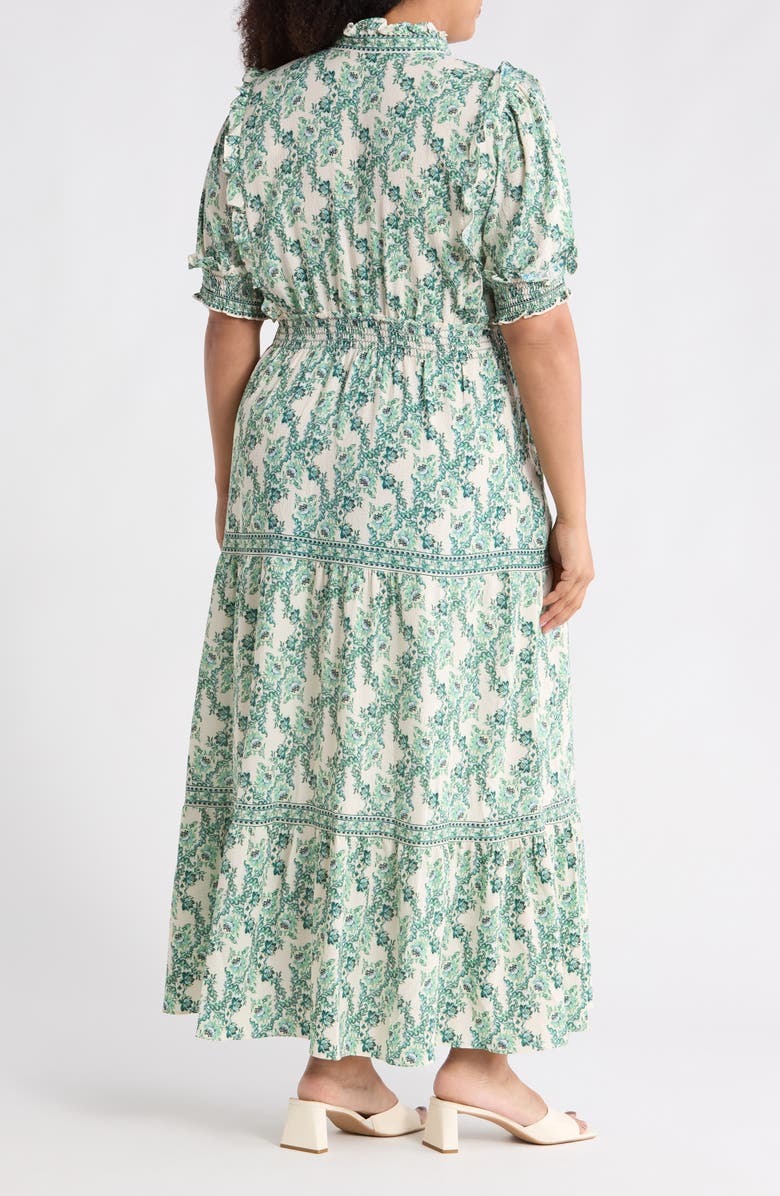 MAX STUDIO Short Sleeve Tiered Maxi Dress, Alternate, color, Cream/ Green Smaller Magnolia