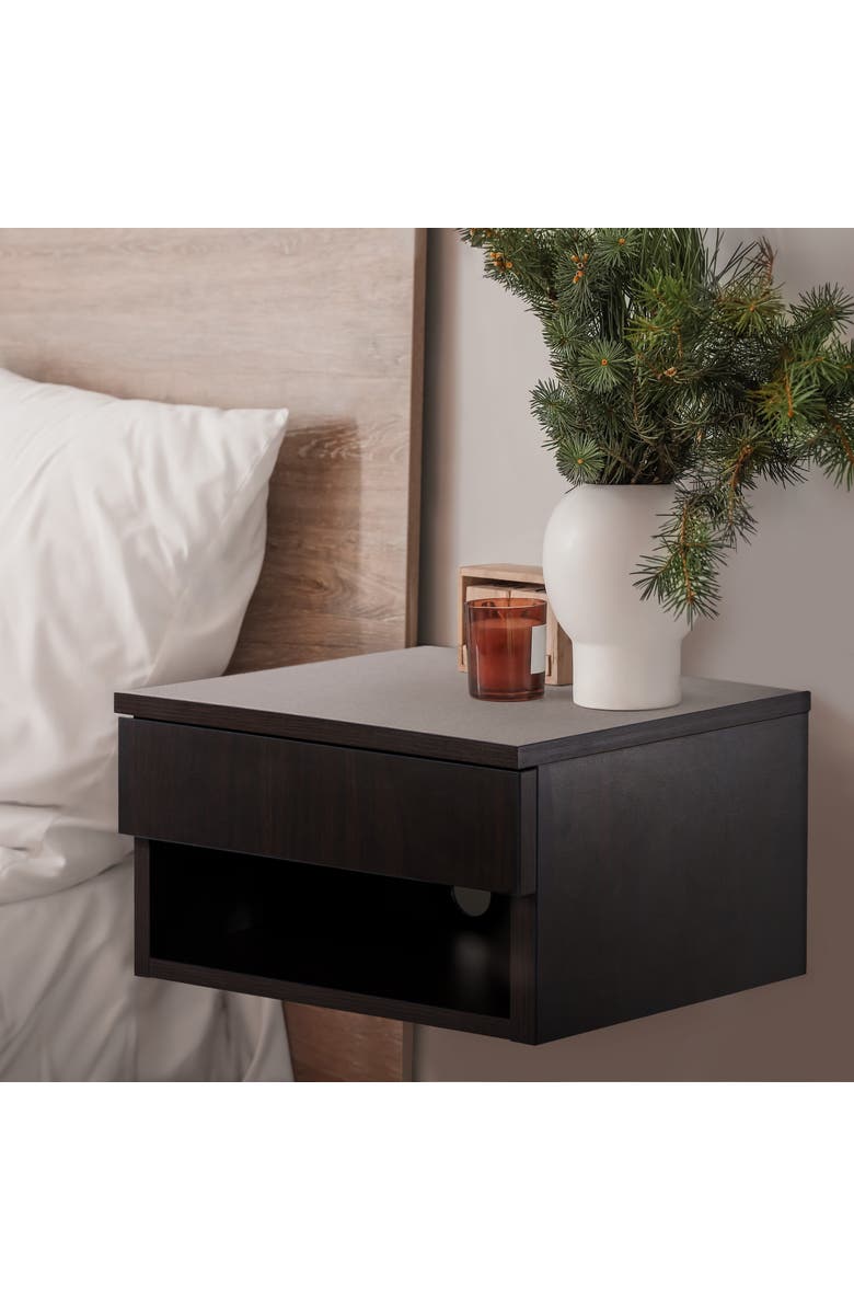 JONATHAN Y Ettore Mid-Century Modern Floating Wall Mounted Nightstand with Soft-Close Drawer and Cable Hole, Alternate, color, Black