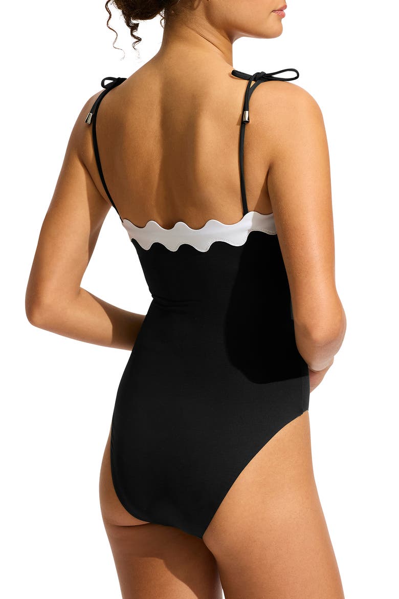 Rickrack One-Piece Swimsuit, Alternate, color, BLACK