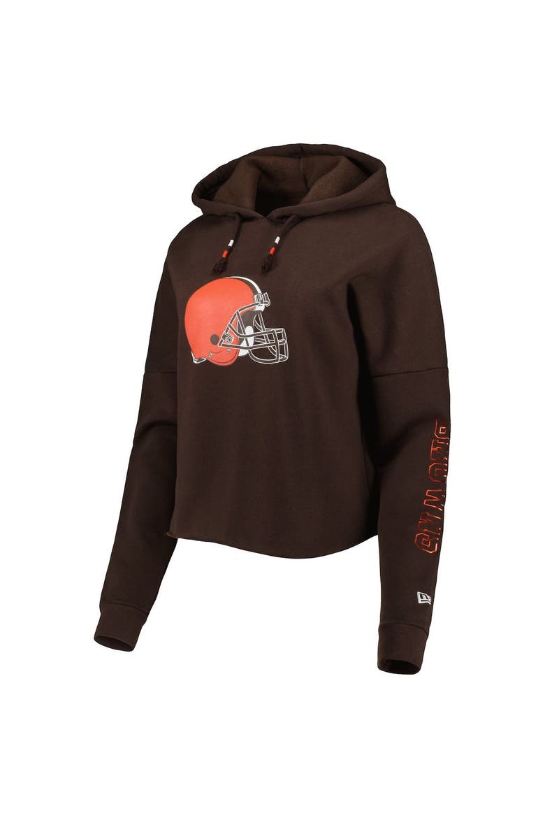 Women's New Era Brown Cleveland Browns Foil Sleeve Pullover Hoodie, Alternate, color, Brown