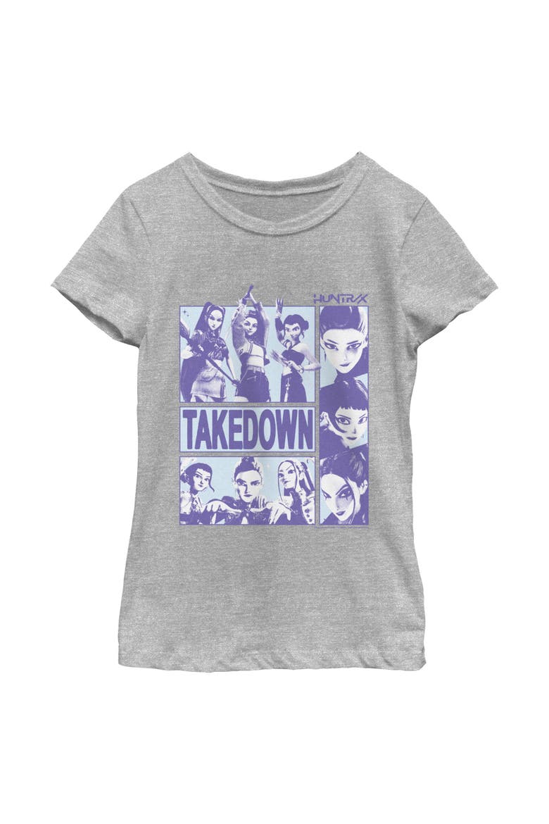 Girls' Takedown Huntrix Logo T-Shirt, Main, color, Athletic Heather