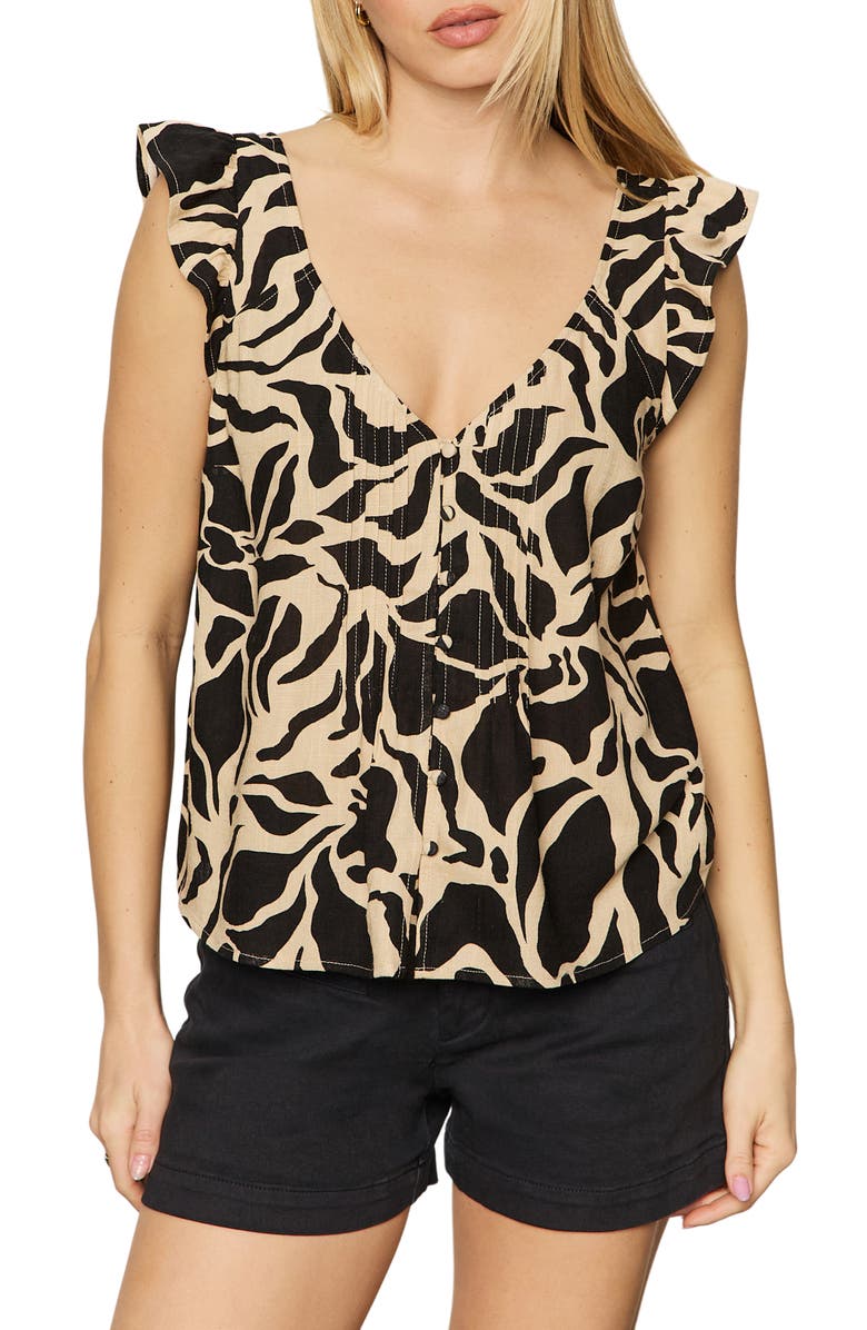 Sanctuary The Time Off Flutter Sleeve Button-Up Top, Main, color,