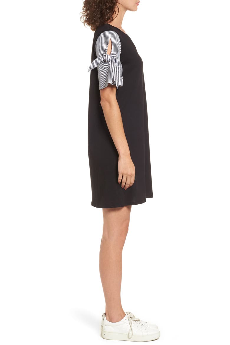 Poplin Sleeve Knit Dress, Alternate, color, BLACK