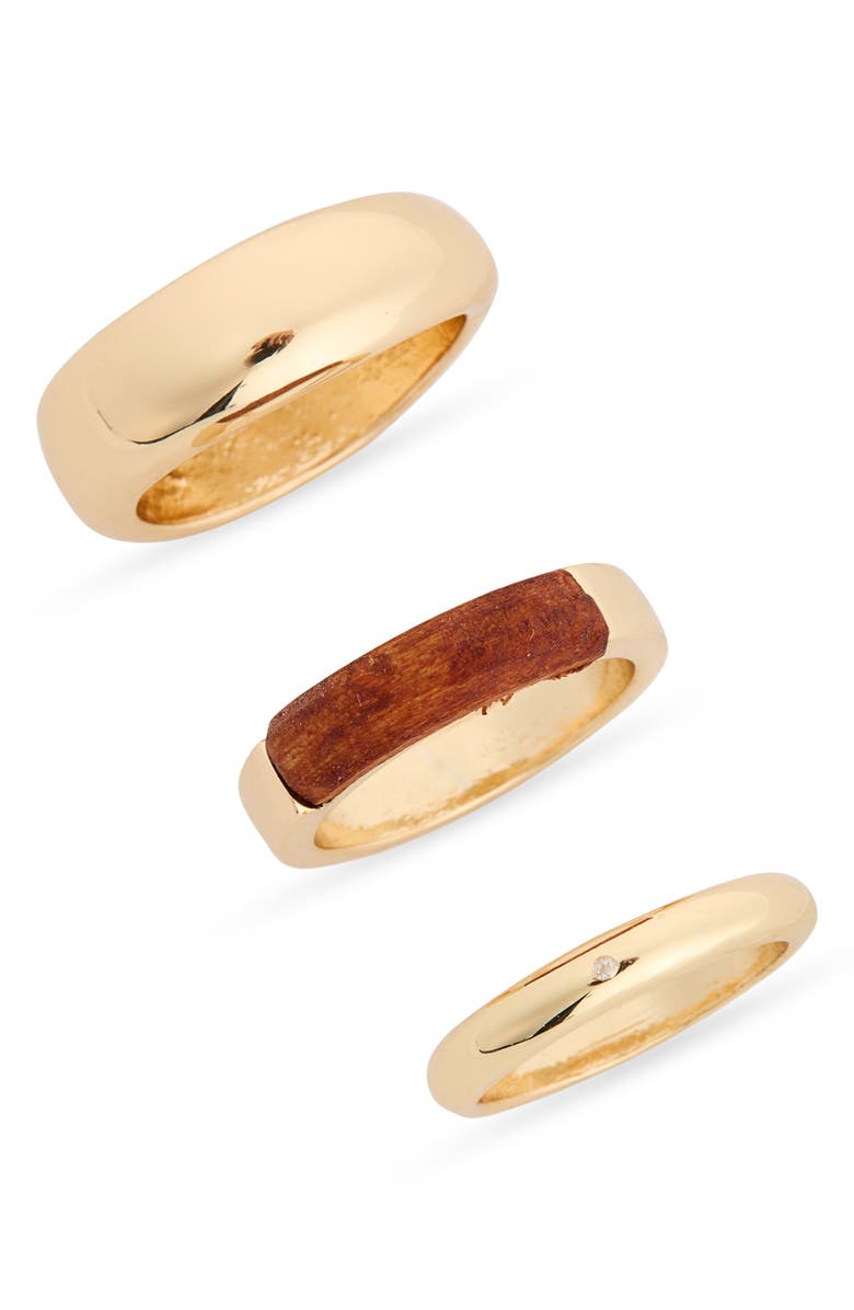 NORDSTROM RACK Set of 3 Wooden Metal Rings, Main, color, Brown- Gold