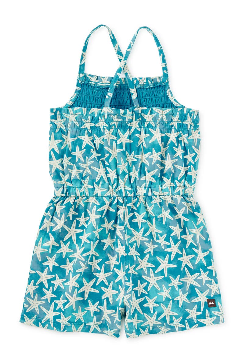 Smocked Strappy Romper, Alternate, color, Watercolor Starfish
