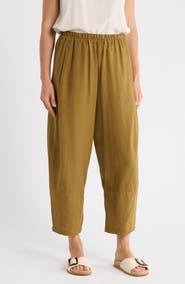 MAX STUDIO Crop Linen Blend Barrel Leg Pants