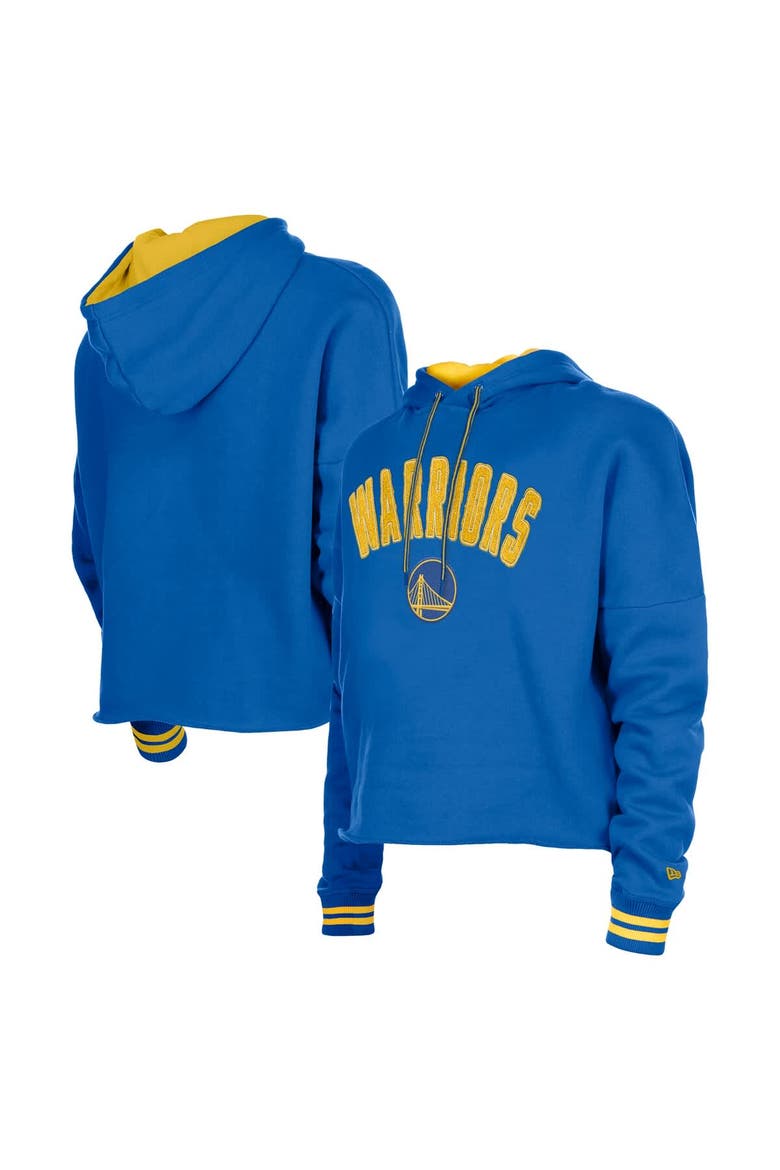 Women's New Era  Royal Golden State Warriors Boxy Raw Edge Pullover Hoodie, Main, color, Royal
