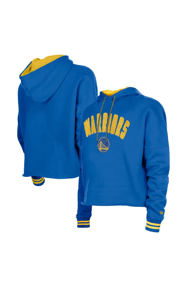 New Era Women's New Era  Royal Golden State Warriors Boxy Raw Edge Pullover Hoodie, Main, color, Royal