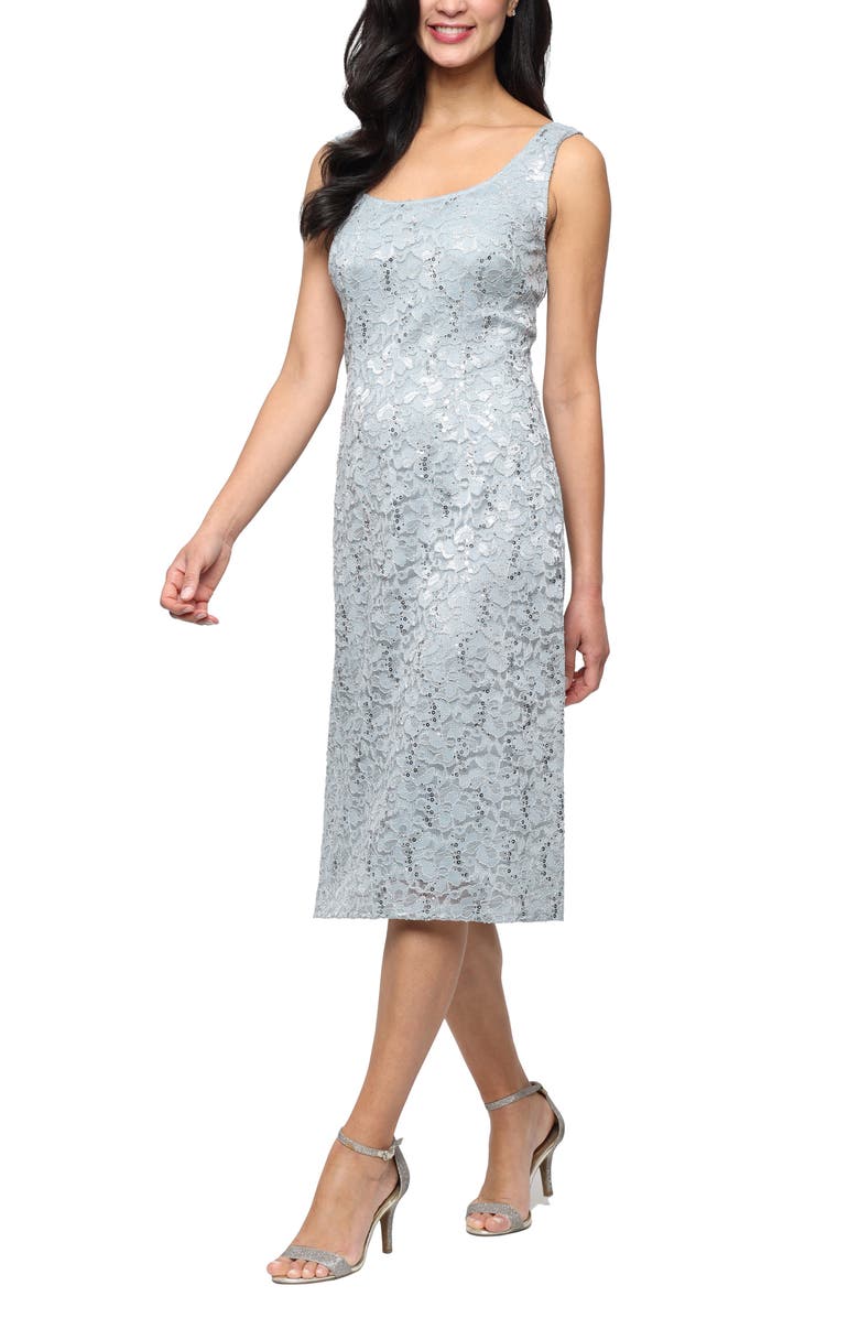 SL FASHIONS Sequin Stretch Lace Cocktail Dress with Jacket, Alternate, color, Sage