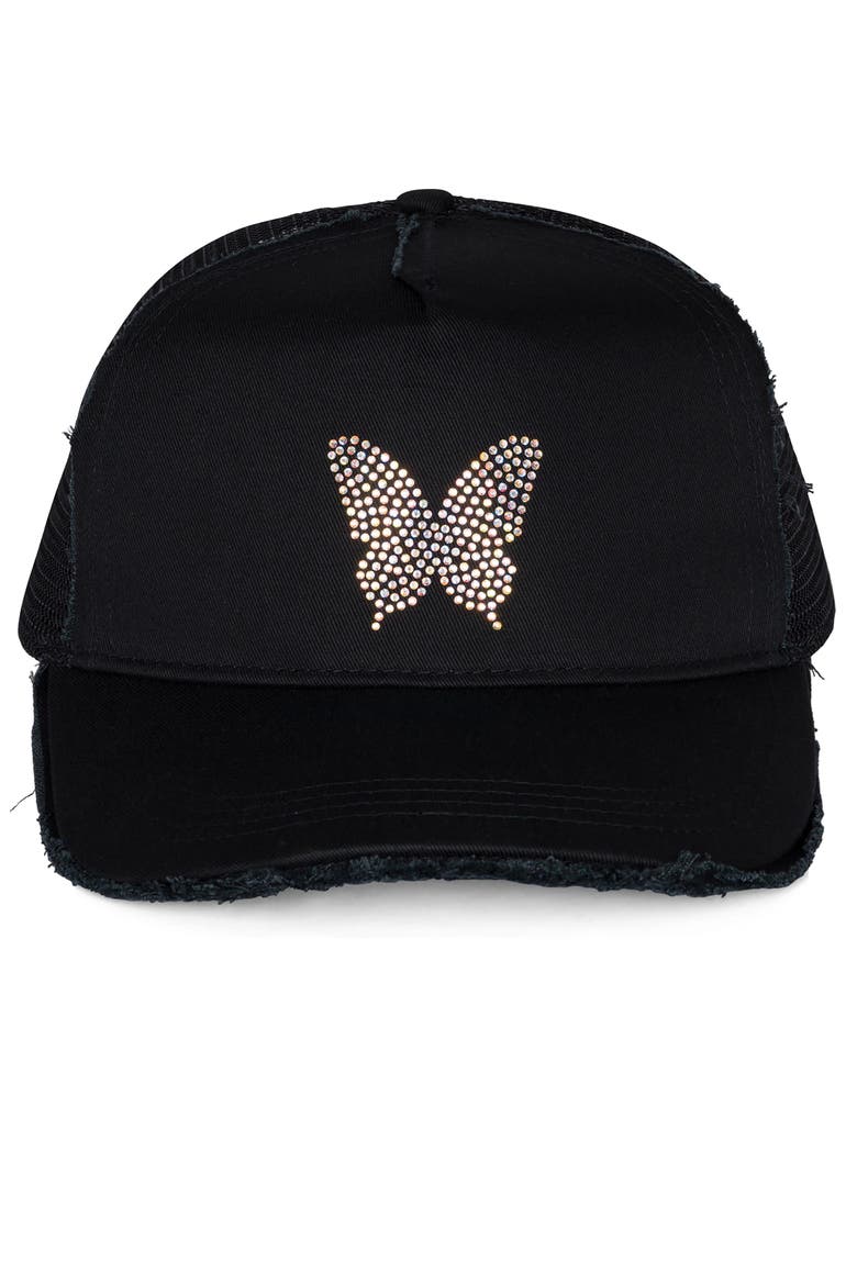 Jilly Crystal Mini Butterfly Trucker Hat, Alternate, color, Black