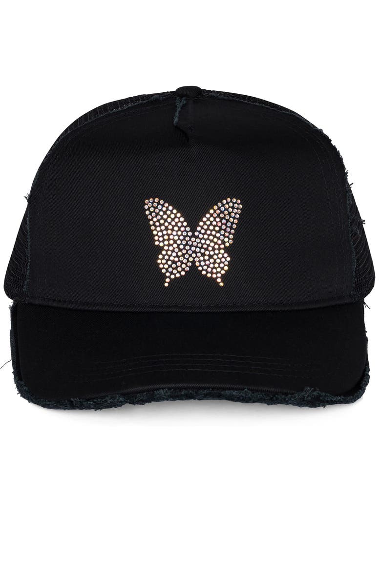 Lauren Moshi Jilly Crystal Mini Butterfly Trucker Hat, Alternate, color, Black