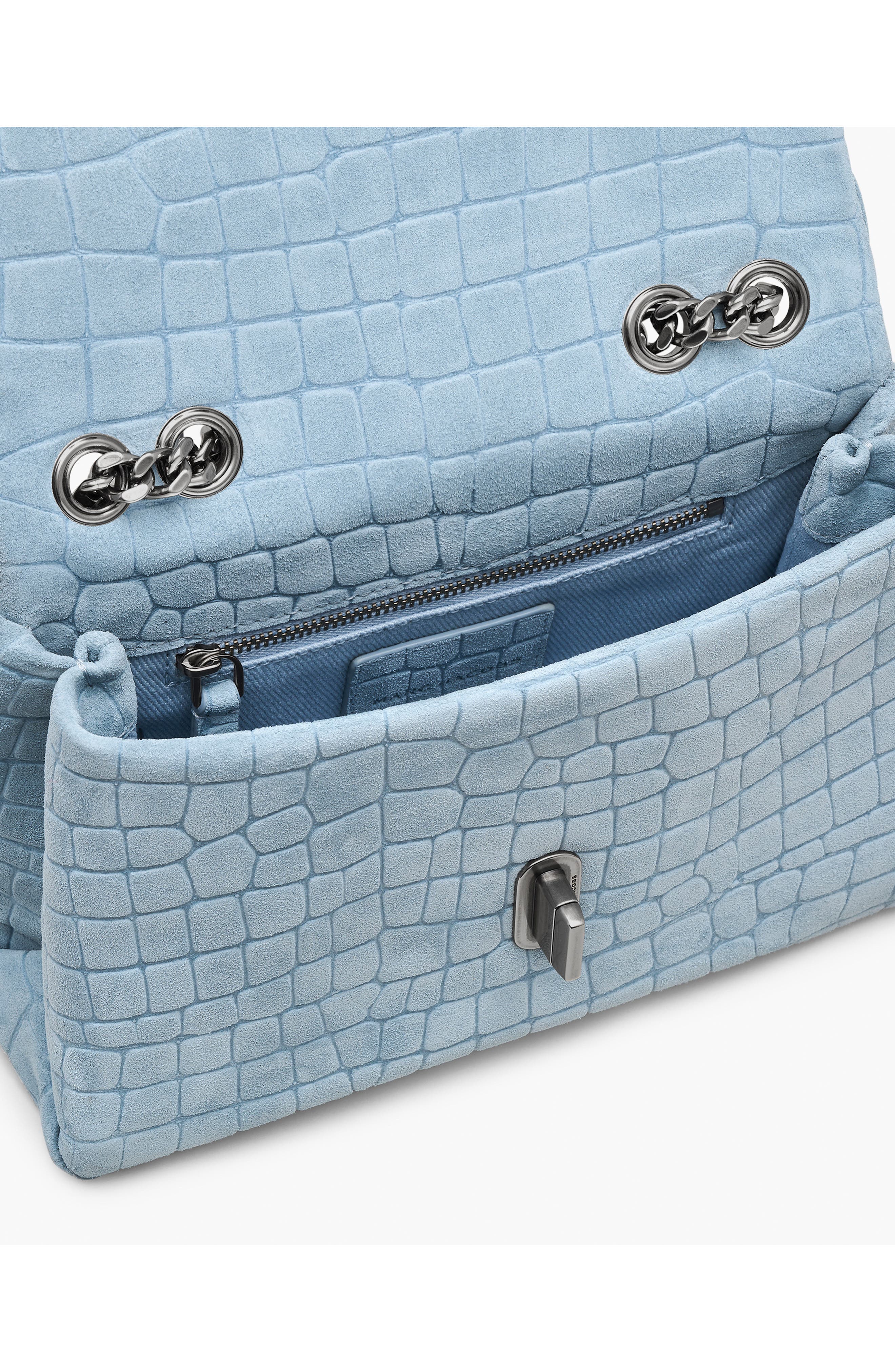 The Suede Croc Embossed Dual Convertible Shoulder Bag, Alternate, color, BLUE MIST
