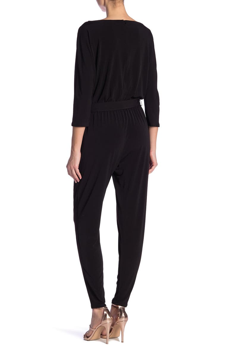 Three-Quarter Length Sleeve Waist Tie Jumpsuit, Alternate, color, BLACK