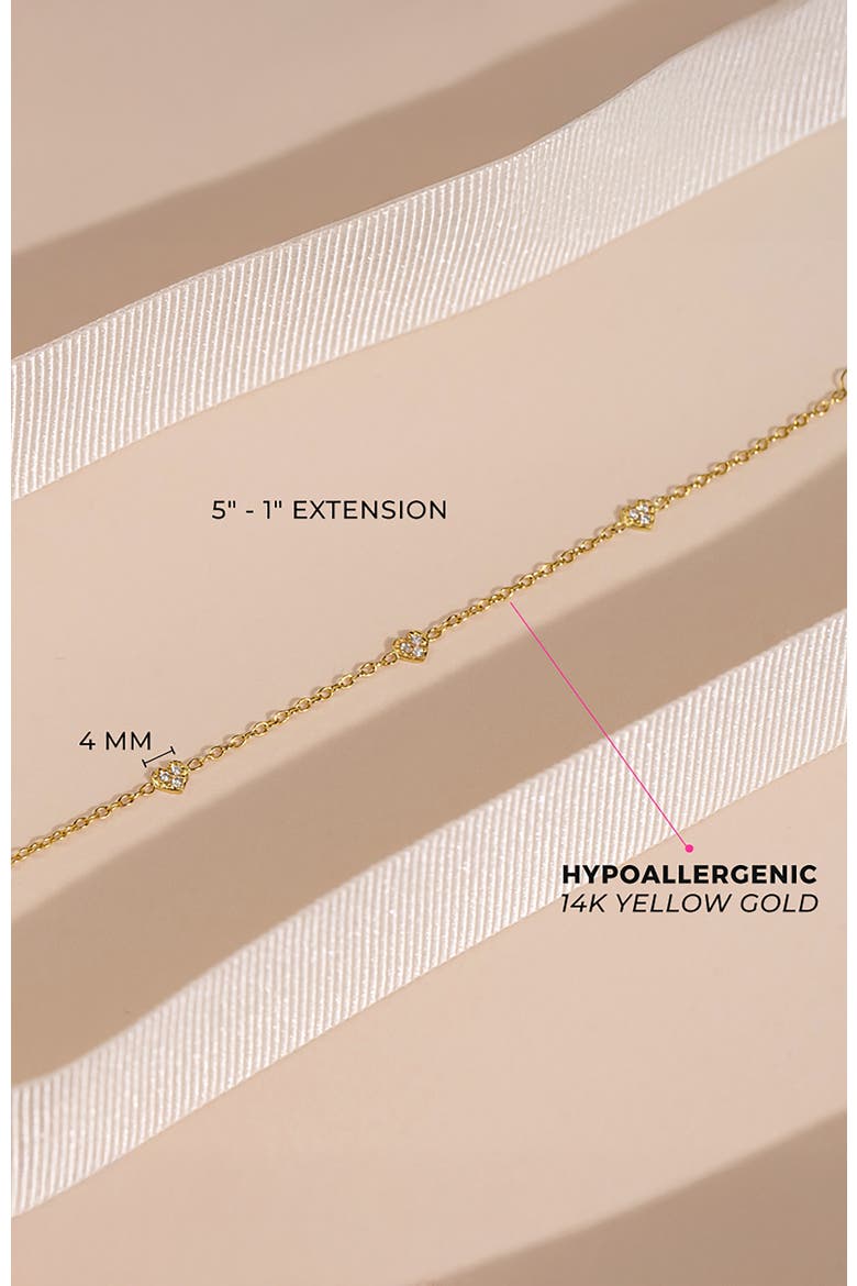14k Tiny Heart Link Bracelet, Alternate, color, Gold