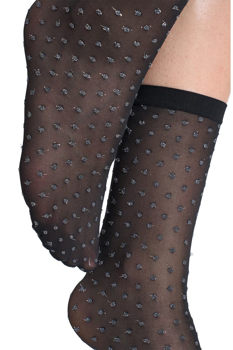Shimmer Dot Crew Socks, Alternate, color, BLACK/SILVER