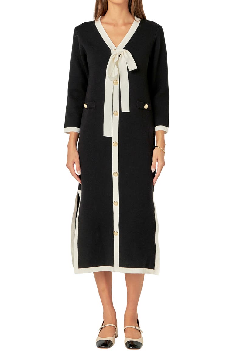 Bow Knit Midi Dress, Alternate, color, BLACK/ WHITE
