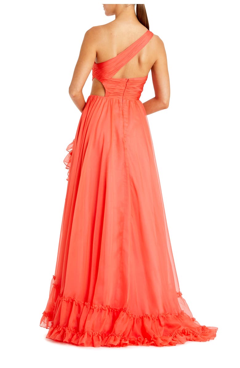 Mac Duggal One Shoulder Asymmetrical Ruffle Chiffon Gown, Alternate, color, Tangerine
