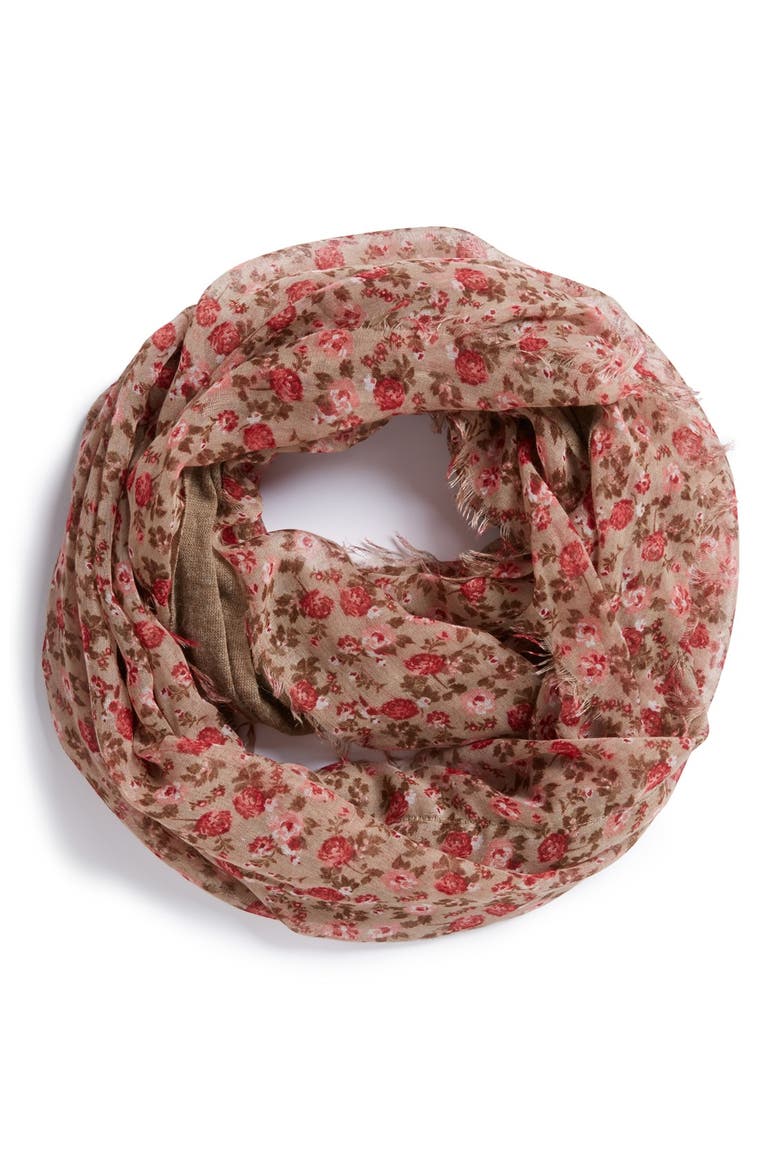 Ditsy Floral Print Infinity Scarf, Main, color, TAN MULTI