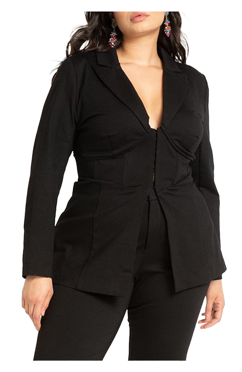 ELOQUII Corset Blazer, Main, color, Totally Black