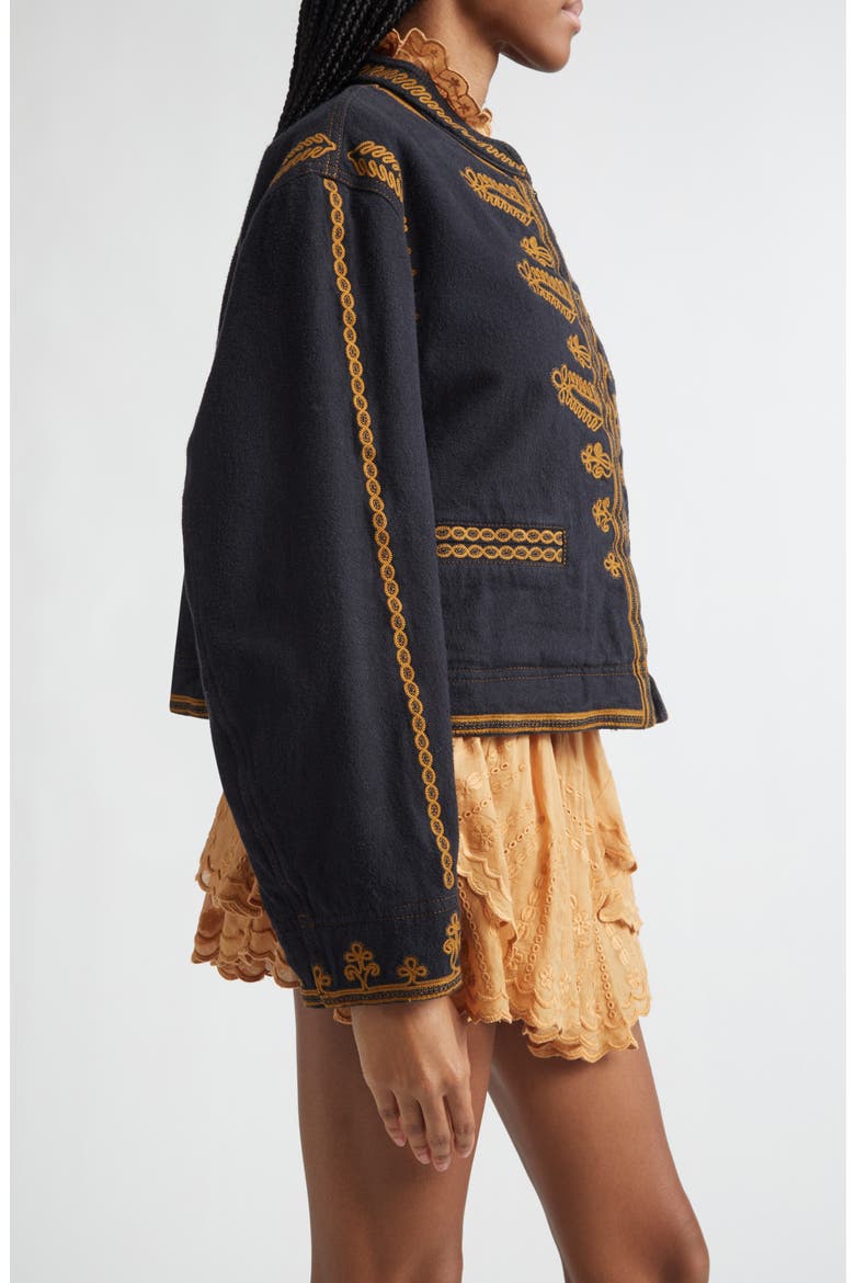 Emalia Embroidered Cotton Jacket, Alternate, color, BLACK