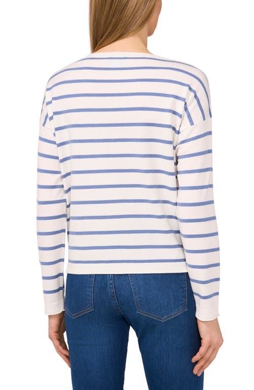 Cece Stripe Crewneck Sweater In Antique White/horizon Blue