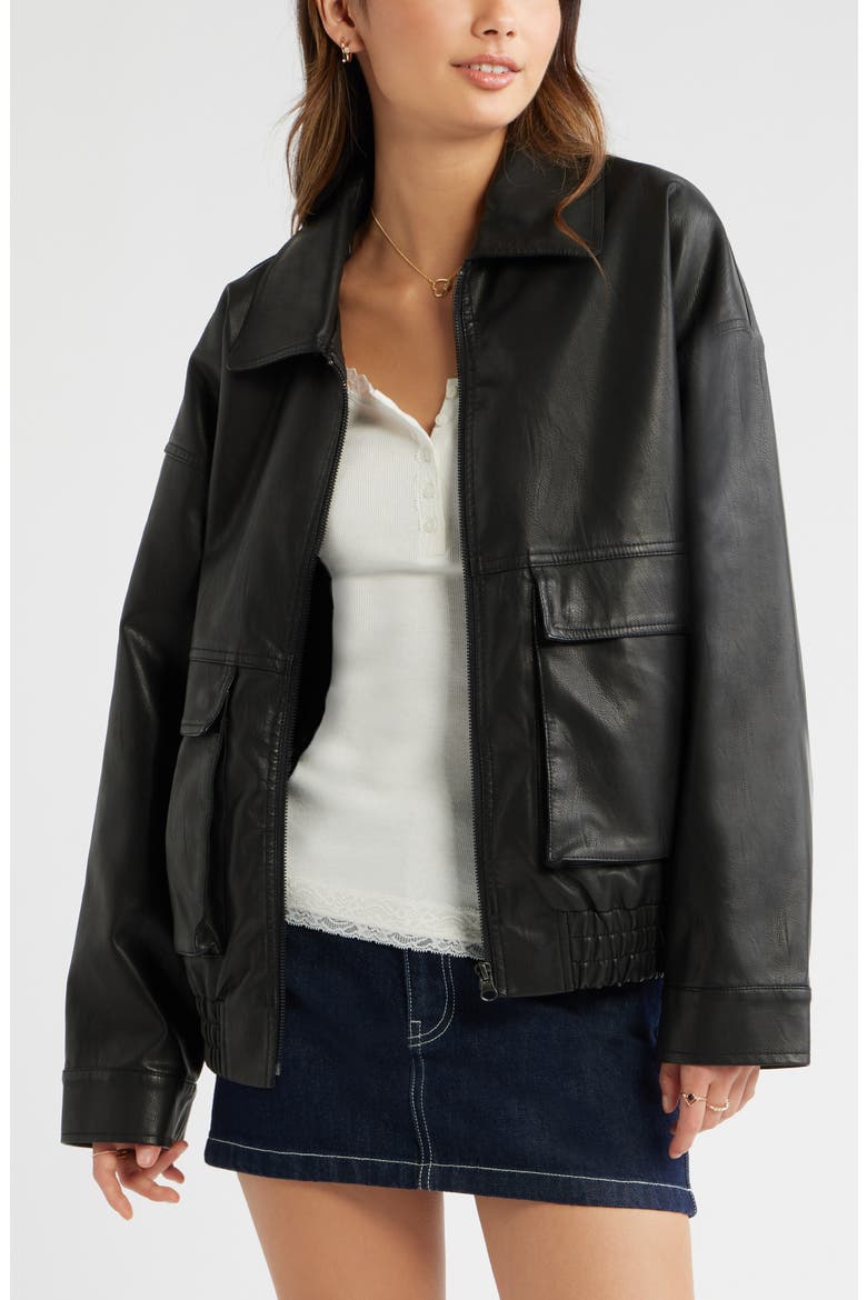 Relaxed Faux Leather Jacket, Main, color, BLACK