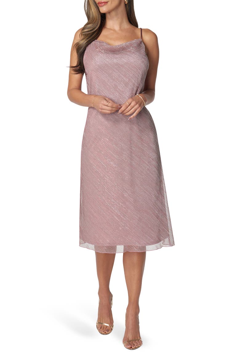 Cowl Neck Metallic Midi Slipdress, Main, color, DUSTY ROSE