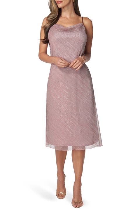 Cowl Neck Metallic Midi Slipdress