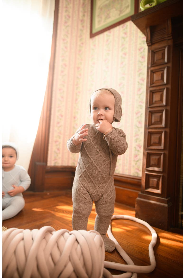 Chunky Cable Knit Cotton Footie, Alternate, color, TAUPE
