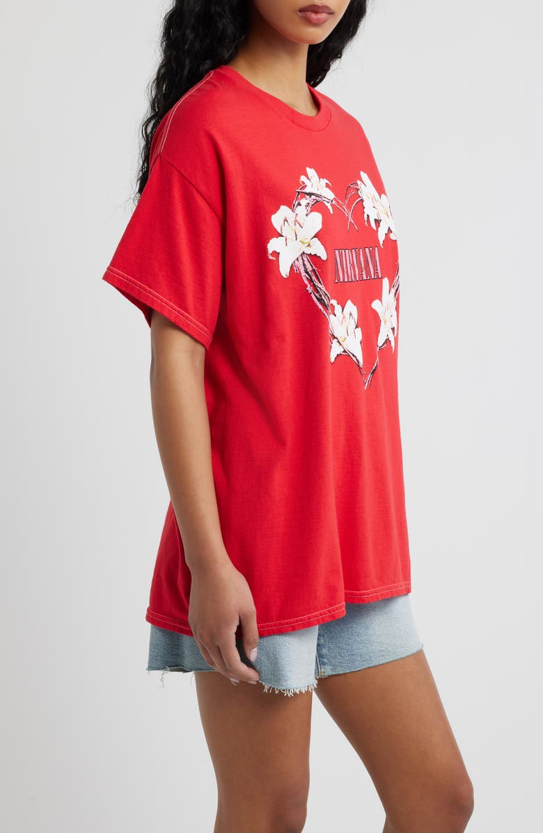 Merch Traffic Nirvana Heart Shaped Cotton Graphic T-Shirt, Alternate, color, Red