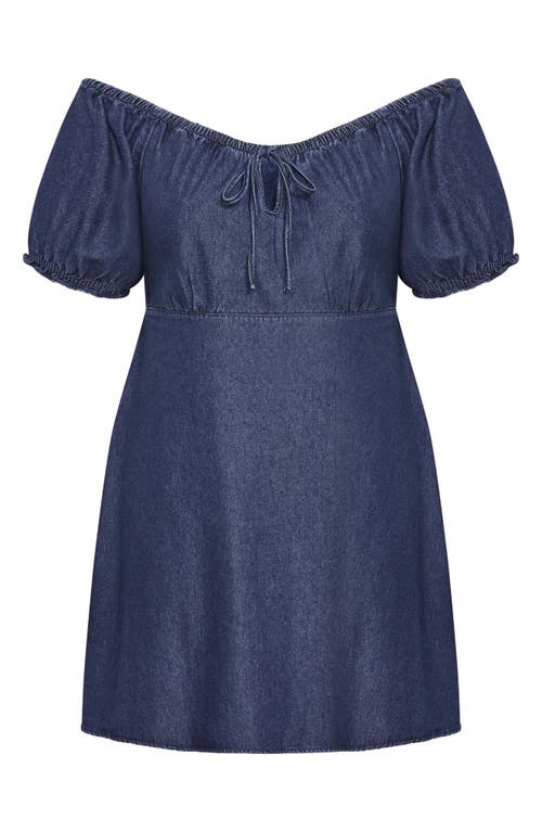 City Chic Freya Denim Babydoll Minidress In Dark Denim