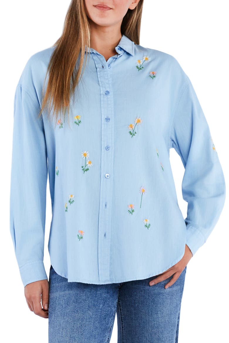 Fresh Daisy Embroidered Button-Up Shirt, Main, color, CLASSIC BLUE