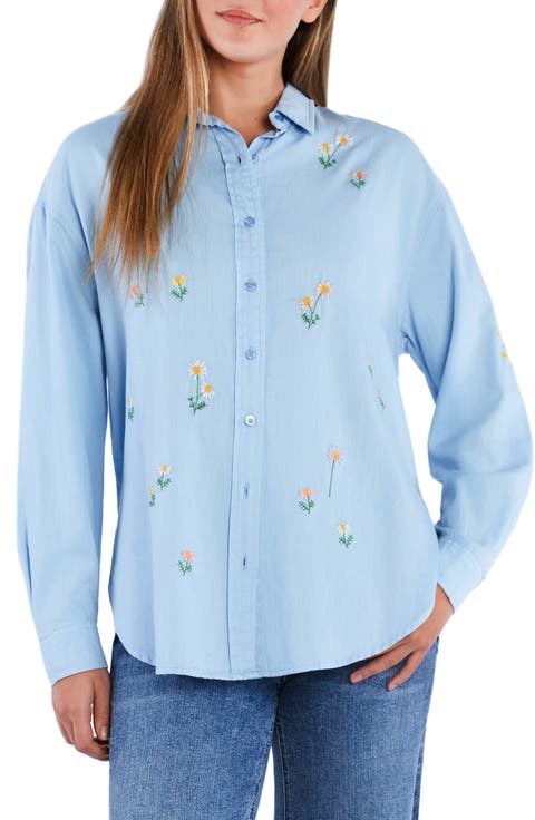 Fresh Daisy Embroidered Button-Up Shirt