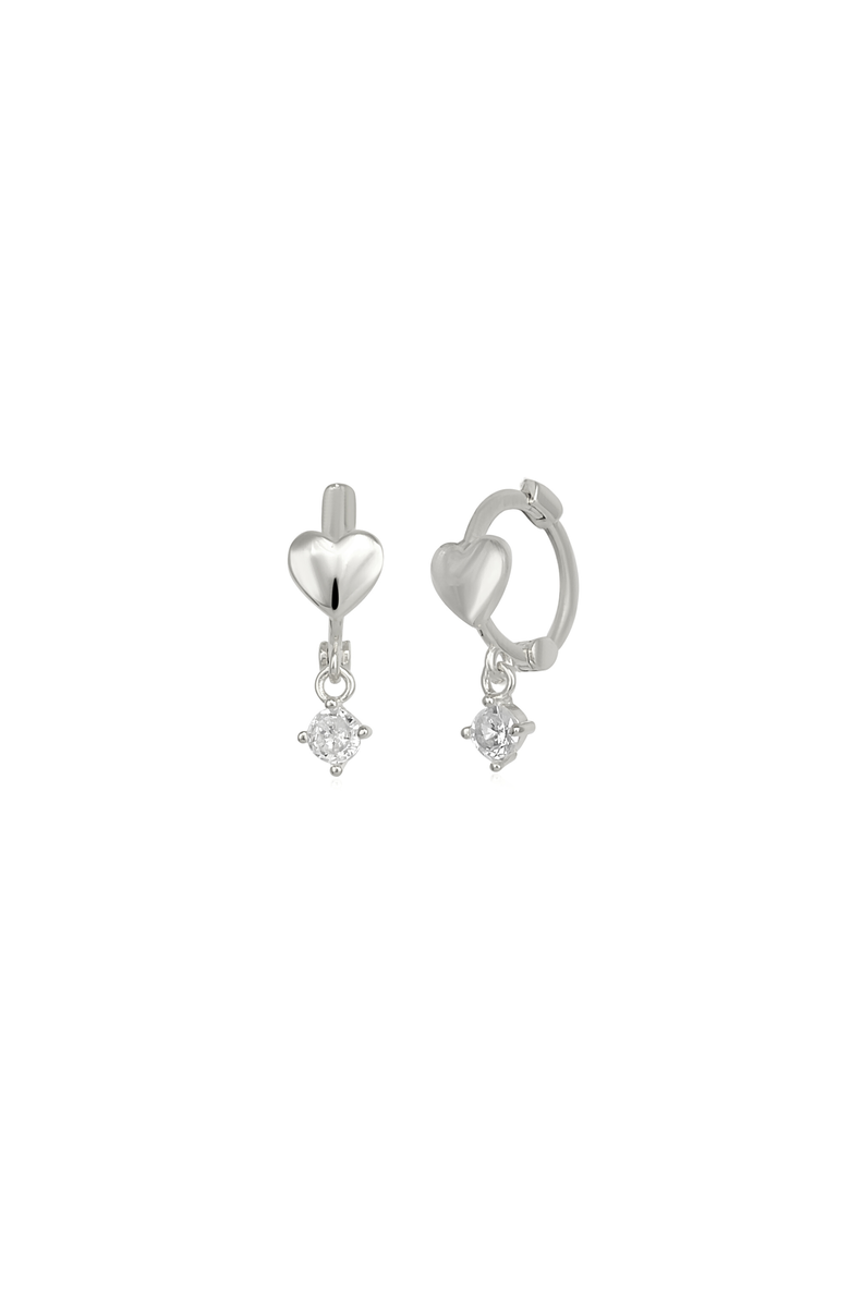 Spero London Heart Huggie Hoop Drop Earrings, Main, color, Silver