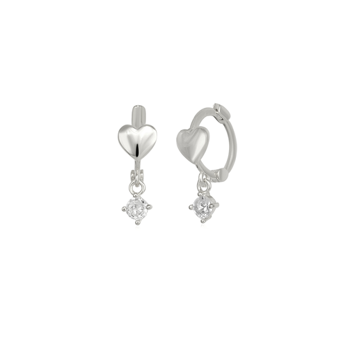 Spero London Heart Huggie Hoop Drop Earrings In Metallic