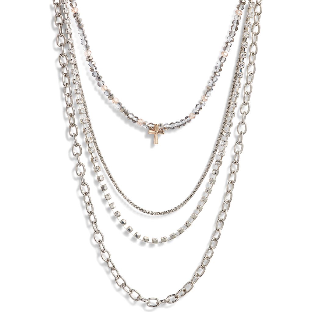 Bp. Layered Chain Necklace In Rhodium Gold Hematite Crystal
