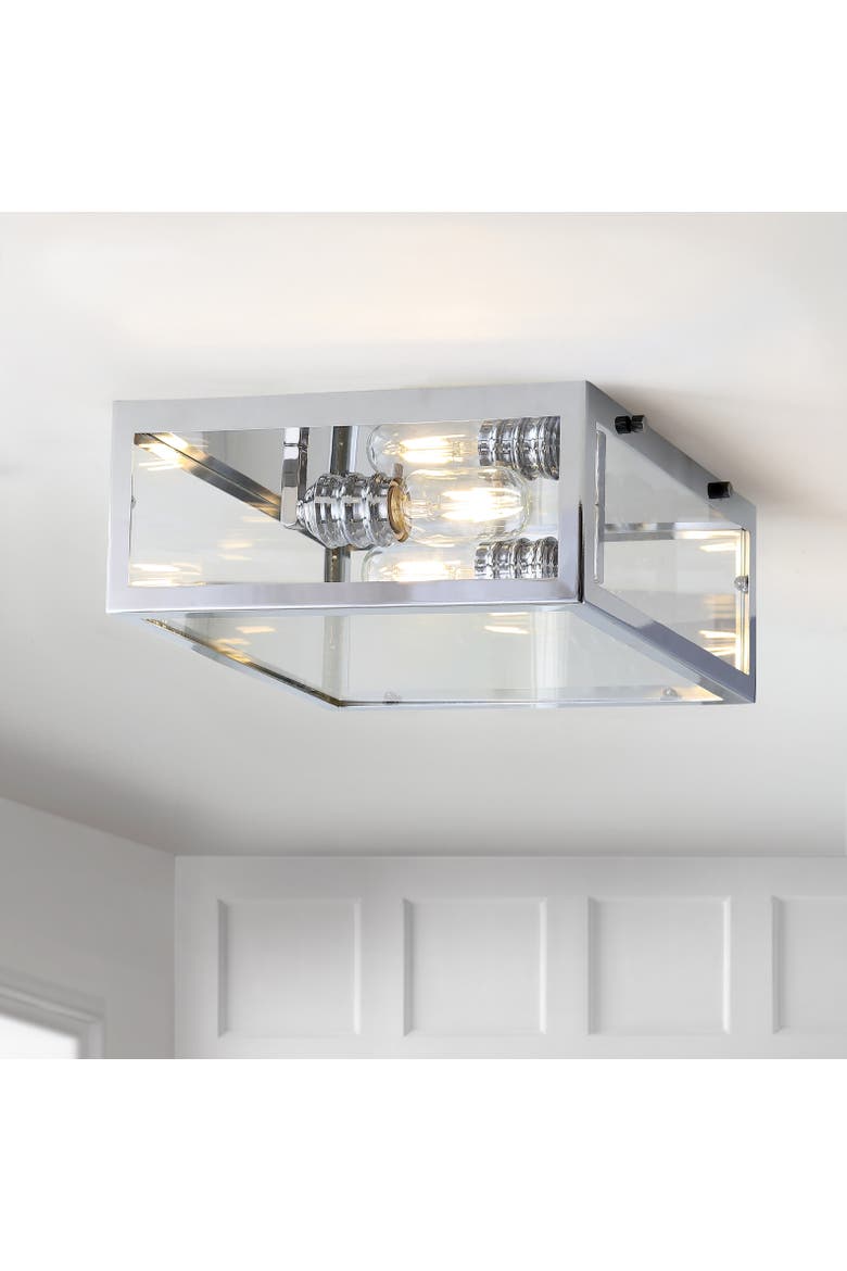 Grayson 2-Light Bohemian Farmhouse Iron/Glass LED Flush Mount, Alternate, color, Chrome / Clear