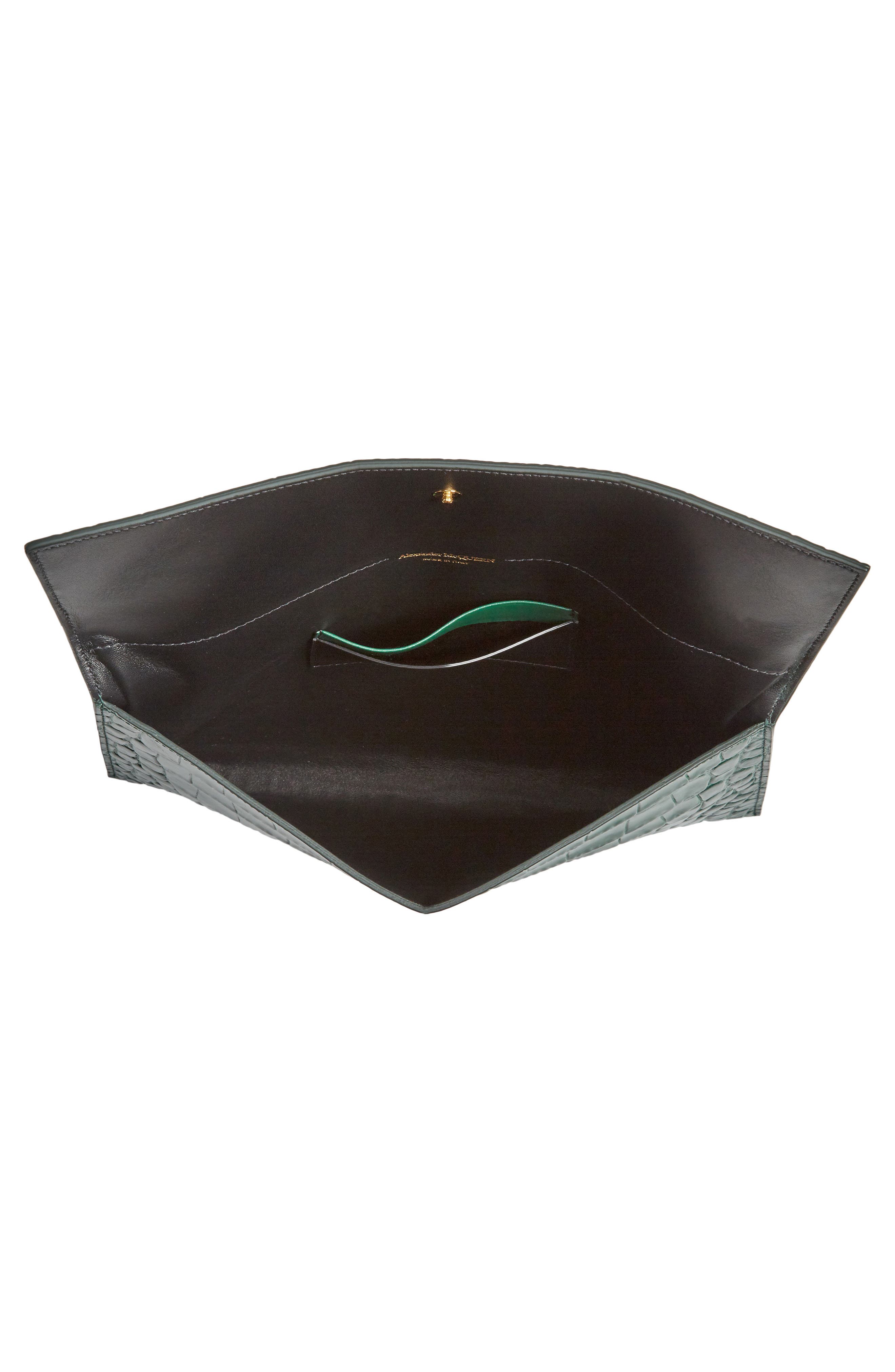 McQueen Alexander McQueen Croc Embossed Leather Envelope Clutch, Alternate, color, 