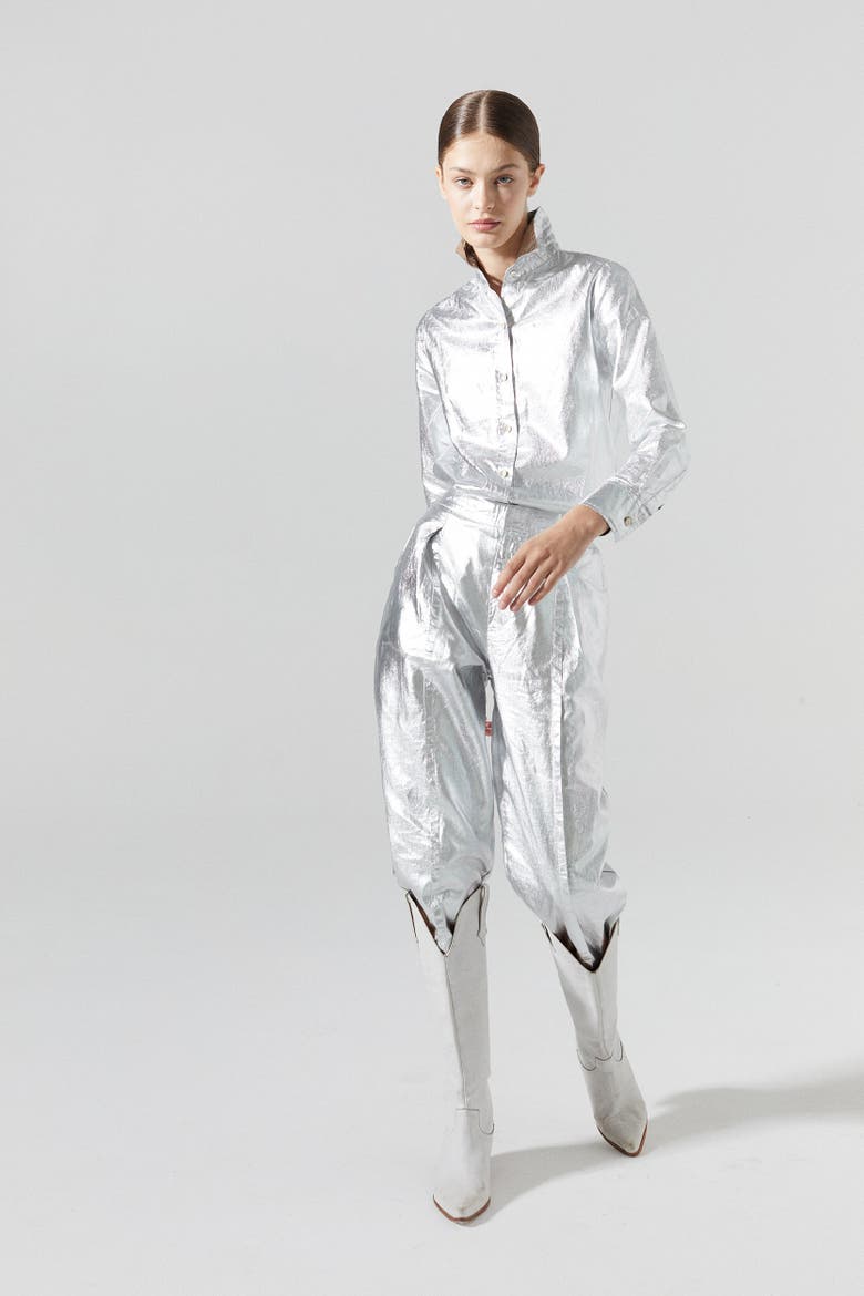 San Marino Metallic Linen Top, Alternate, color, Metallic Silver